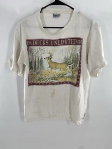 Camiseta De Colección Ducks Unlimited Para Hombre Grande Blanca Gráfica Ciervo Envejecido Adulto - Imagen 1 de 5