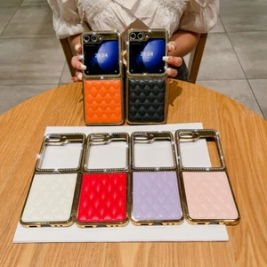 For Samsung Galaxy Z Flip 5 4 3 Luxury Lambskin Diamond Electroplated Case Cover - Picture 1 of 19