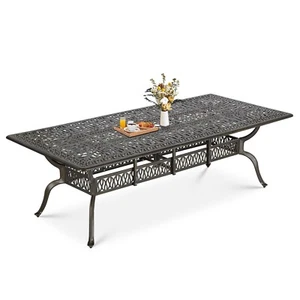 Large Patio Dining Table Outdoor Cast Aluminum Rectangular Table for 8-10 Person - Picture 1 of 8