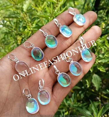 Christmas Sale Mystic Topaz Gemstone 925 Silver Plated 100 PCs Pendants Lot - Image 1 of 3