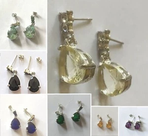 Silver White Gold Finish Stud & Drop Dangle Earrings, Flawless Crystal Diamantes - Picture 1 of 23