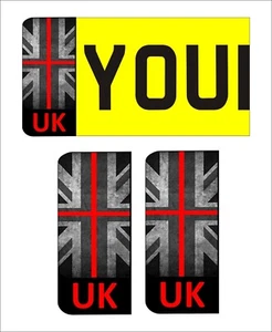 2x PEGATINAS DE VINILO NEGRO GRIS ROJO LÍNEA UNION JACK MATRÍCULA COCHE NP15 - Imagen 1 de 4