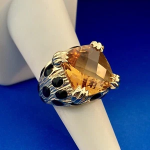 Retro Citra Trading CIT 14K Yellow Gold Citrine Black Enamel Statement Ring - Picture 1 of 12