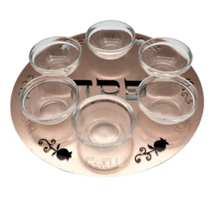 Único Espejo Vidrio Pintado Pascua Seder Plato Original Arte Judaica (Oro Rosa - Imagen 1 de 2