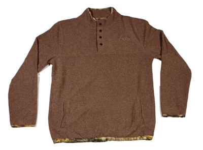 Real Tree Fleece Sweater Mens XL Brown Camo Pullover 1/4 Snap Pockets Hunting - Image 1 of 4