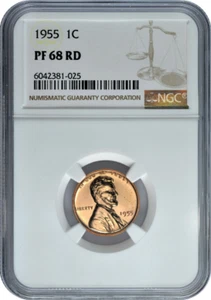 :1955 1C LINCOLN CENT RARE NGC PF-68-RD PROOF RED LOW-POP HIGH-GRADES - Picture 1 of 2