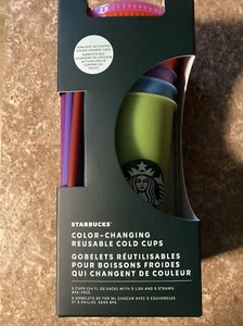 New Starbucks Color Changing Cold Cups Lids Straws 2022 Sunlight 24oz X 5 - Picture 1 of 6