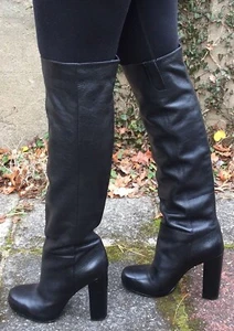 Nine West “Cropshop” Black Leather Over the Knee Boots U.S. Size 8M - Picture 1 of 13