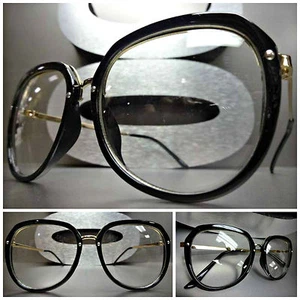 Men's Women VINTAGE RETRO NERD Clear Lens EYE GLASSES Black & Gold Fashion Frame - Picture 1 of 12