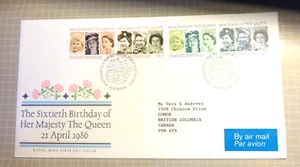 Sixtieth Birthday of Her Majesty Queen April 21 1986 Royal Mail First Day Cover - Bild 1 von 2