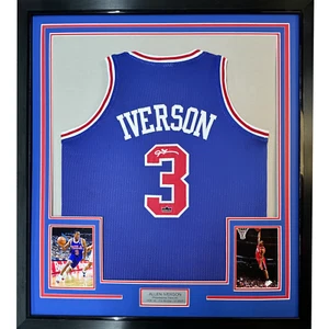 Framed Facsimile Autographed Allen Iverson 33x42 Blue Reprint Laser Auto Jersey - Picture 1 of 2