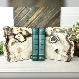 Sujetalibros de madera petrificada con extremos de libro de madera de ciprés de piedra pulida - Imagen 1 de 9