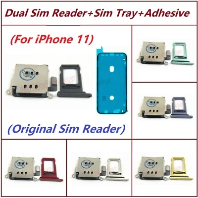 Original Dual Sim Karten Leser Halter Flex Sim Tray + Rahmen Kleber für iPhone 11 - Bild 1 von 4