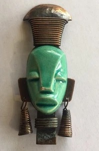 Vintage Blackamoor Nubian Princess Pin Brooch Signed Copper & Porcelain - Picture 1 of 8