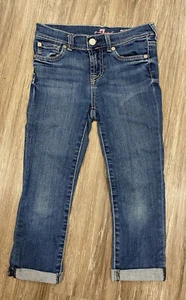 JEANS JUNIORS GIRLS SIETE 7 TALLA 8 EL DELGADO CROP AND ROLL AZUL DISEÑADOR - Imagen 1 de 6