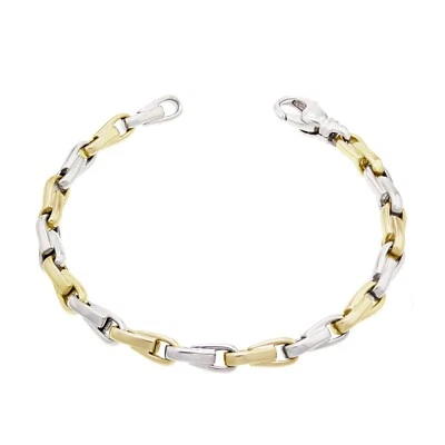 10k Yellow & White Solid Handmade Fashion Link Bracelet 7.5" 4.8mm 20.7 grams - Image 1 of 3