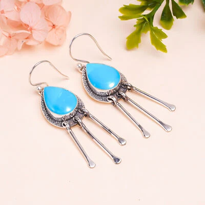 Magnesite Turquoise Gemstone 925 Sterling Silver Jewelry Earring, Valentine Gift - Image 1 of 4
