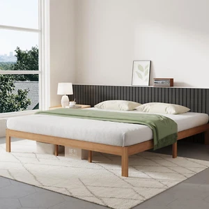 12 Inch Wooden King Size Bed Frame, Classic Solid Wood Platform Bed Frame King S - Picture 1 of 7