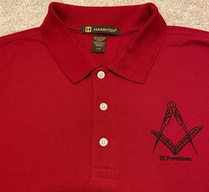 DC Freemasons Polo Shirt Men’s Large Red Harriton Short Sleeve Shirt Embroidered - Picture 1 of 9