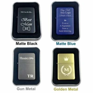 Personalised Flip Lighter Engraved Any Logo Any Text Metal Refillable & Gift Tin - Picture 1 of 9