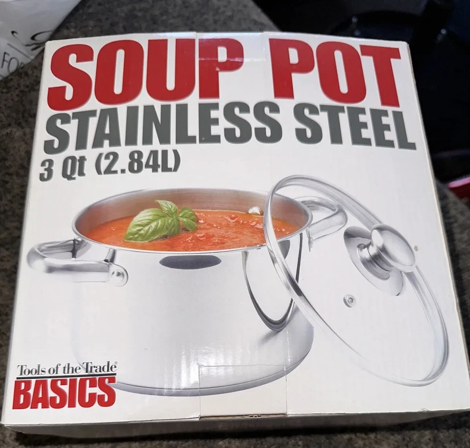 Nuevo Olla Sopera Básica Herramientas del Comercio Acero Inoxidable 3qt con Tapa de Vidrio. Foto 1 de 4
