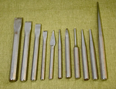 Juego de cinceles y punzones fríos de acero • Hecho en Japón • Vintage años 70 • Lote de 11 piezas Foto 1 de 4