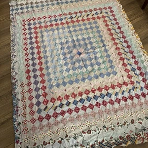 Vintage 60s 70s Quilt Top hand Pieced Patchwork 62" x 84" - Picture 1 of 14