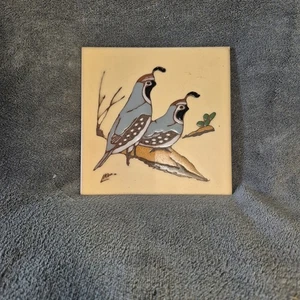 Vintage Erdtöne Wachteln Vögel Natur Western Keramikfliese Leone Kuhne Wandbild - Bild 1 von 4