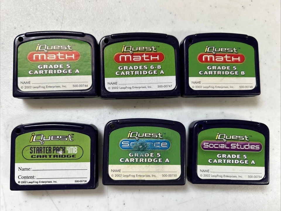 6 LEAPFROG IQUEST CARTRIDGE GRADES  5 To 8, Math, Science, Social Studies - Image 1 of 1