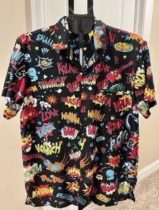KING KAMEHA Funky Hawaiian Shirt Comic Print Party Frat Superhero Size L - Picture 1 of 5