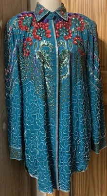 Chaqueta Camisa Glamour Deco Floral Lentejuelas Cuentas Creative Creations De Colección - COMO ESTÁ Foto 1 de 4