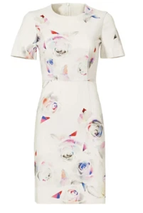 LADIES PAUL SMITH WHITE GRAPHIC ROSE SHIFT DRESS SIZE 48 UK 14/16 - Picture 1 of 6