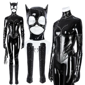 Batman Returns Cosplay Catwomen Costume Catwomen Jumpsuit Shoes Halloween Outfit - Picture 1 of 25