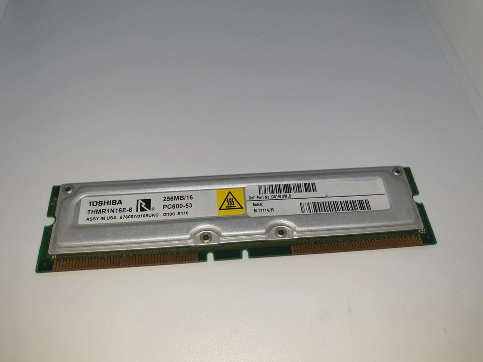 FOR DELL TOSHIBA THMR1N16E-8 - 256MB/16  Rambus ECC RAM PC 600-53 DELL D31WUW.0 - Image 1 of 1
