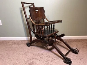 Vintage Oak Highchair Stroller combination Waite Chair Company - Picture 1 of 18