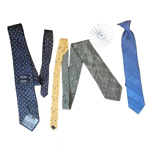 Men's Designer Tie Lot 4 Pc Lot Tommy Hilfiger, Hugo Boss, Clip On Tie, Holder - Picture 1 of 8