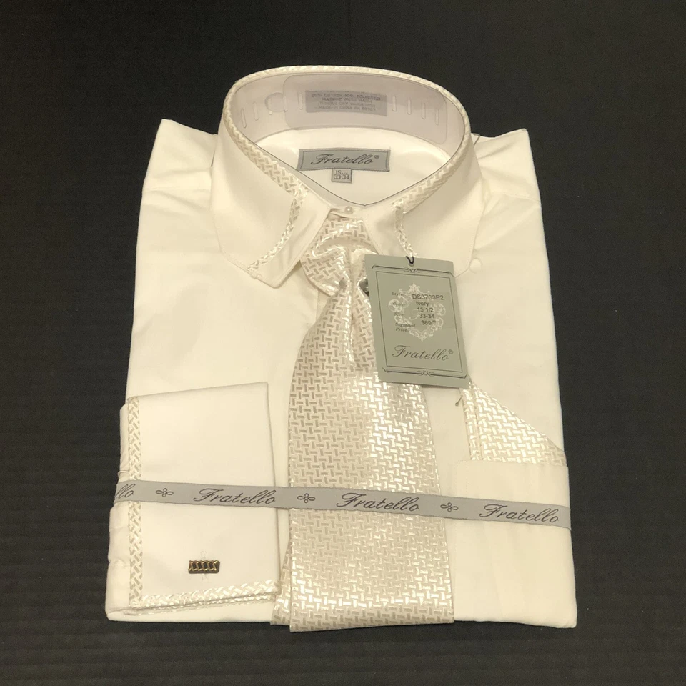Camisa social Fratello marfim nova com etiquetas 15 1/2 manga 33-34 frete grátis dos EUA  - Imagem 1 de 1