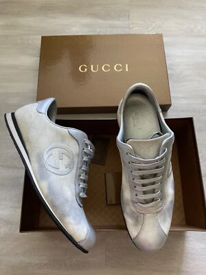 正品古驰 GG Plus Mir 柔软金属色女式运动鞋,尺寸 EU37.5 — 第 1/4 张图片