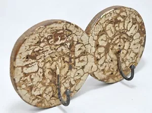 Hand Carved Wall Hanging 2 Hook Hanger Hard Wood Rustic White - Bild 1 von 8
