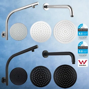 ACA Black / Chrome 8/10/12" Round Shower Head Gooseneck Extension Wall Arm WELS - Picture 1 of 113