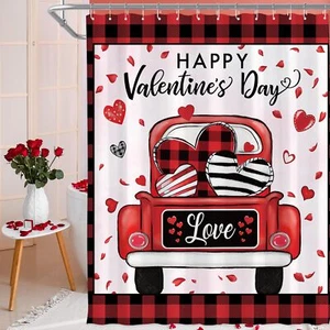 Valentines Buffalo Check Plaid Shower Curtain Red and Black Farmhouse Love Tr... - Picture 1 of 7