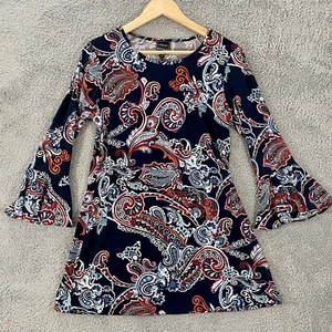 Coco Bianco Paisley Bell Sleeve Dress Tunic Top Women's Small Navy Made in USA - Picture 1 of 11