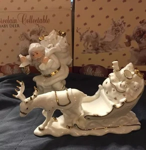 Classic Treasures, Porcelain Collection-Santa With Sleigh Christmas SET NIB - Picture 1 of 9