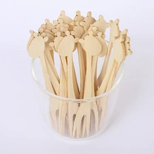 100 Natural Bamboo Mini Forks Giraffe Sustainable COCKTAIL PICKS Party Events - Picture 1 of 9