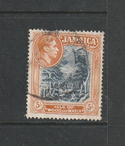 Jamaica 1938/52 GV1 5/- P14, Used SG 132, Full perfs Cover