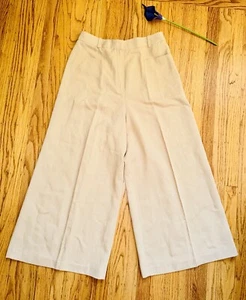 Massimo Dutti Tan Viscose Linen Wide Leg Cropped Trousers Sz6 Career Preppy Chic - Picture 1 of 14