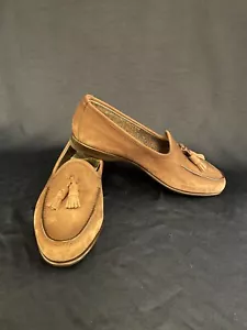 SANTONI SUEDE MENS TASSELS SLIP ON PENNY LOAFERS SZ US 10 NEW ITALY - Picture 1 of 9