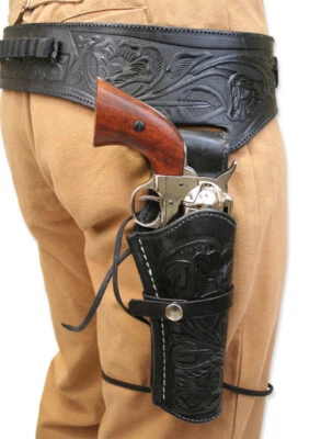 Gun Holster Belt Leather Revolver Pistol Tooled .22 .38/357 .44/45 Cal Western - Image 1 of 4