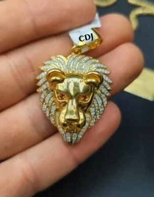 Elegante colgante cara de león con circonita cúbica blanca y rosa enchapado en oro amarillo plateado Foto 1 de 4