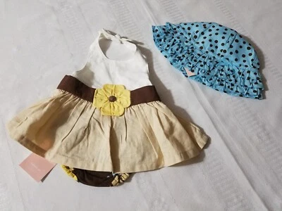 Gymboree Island Beauty 0-3 Meses Vestido Pañal Cubierta Sombrero Conjunto Nuevo con Etiquetas Foto 1 de 4